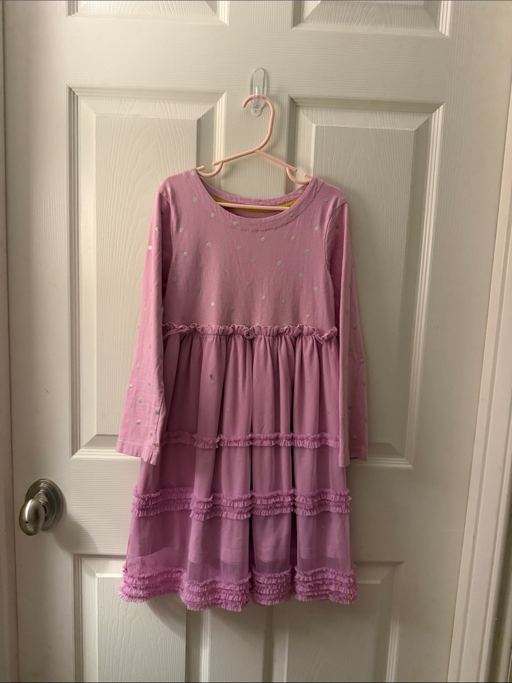 Mini Boden Pink Long-Sleeve Ruffle Tiered Dress